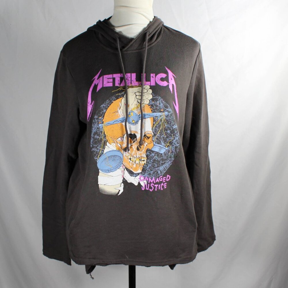 Rare Metallica Damaged Justice Hoodie Women's Medium Dark Gray Limited Edition